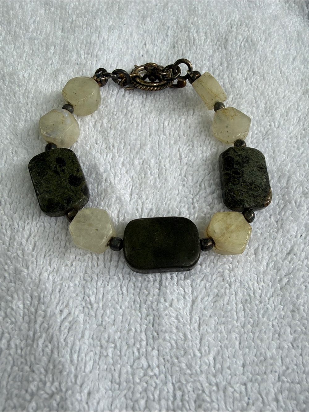 Earthy Green and Cream Stone Bracelet